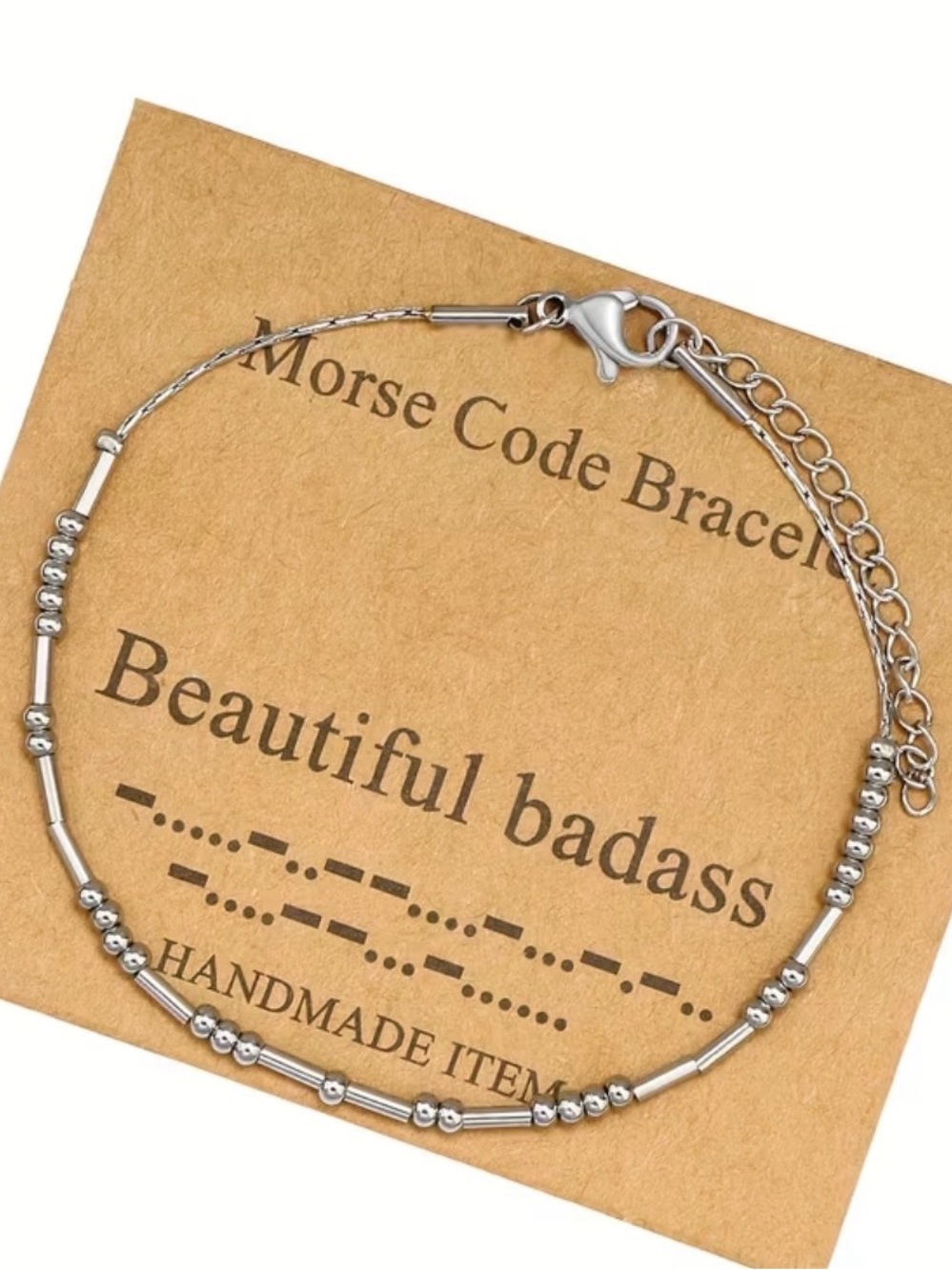 Silver Morse Code 'Beautiful badass' Bracelet